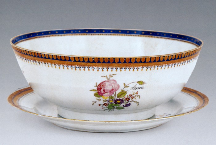 Punch bowl and dish late famille rose enamels