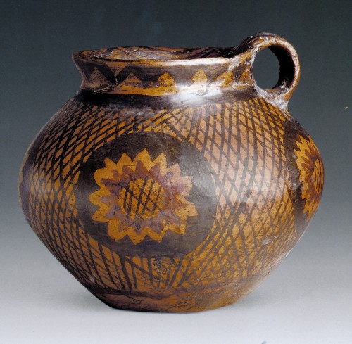 Single Eared Painted Pottery Jar with Sunflower Pattern