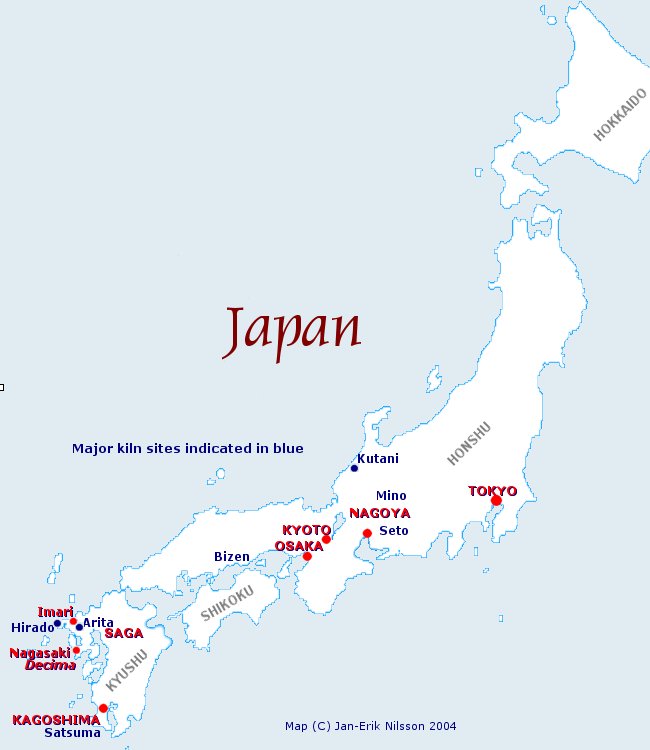 Map of Japanese porcelain kiln centers