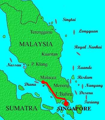 Malacca on the west coast of the Malaccan Peninsula