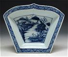 For sale - Cabaret dish in underglaze
blue and white decoration with
a river landscape